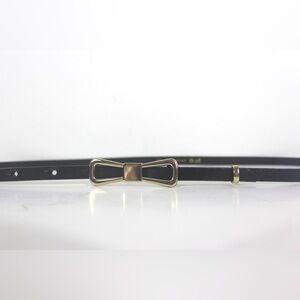 Super Skinny Black Leather Belt with Gold Bow Buckle 32 33 34 35 36 37 38 39